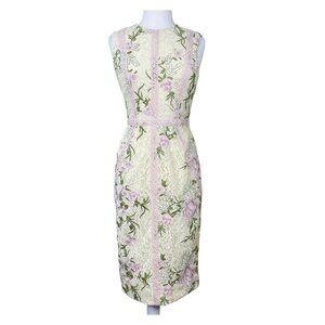 Dress The Population Penelope Sleeveless Sheath Cream Pink Green Lace M NWT